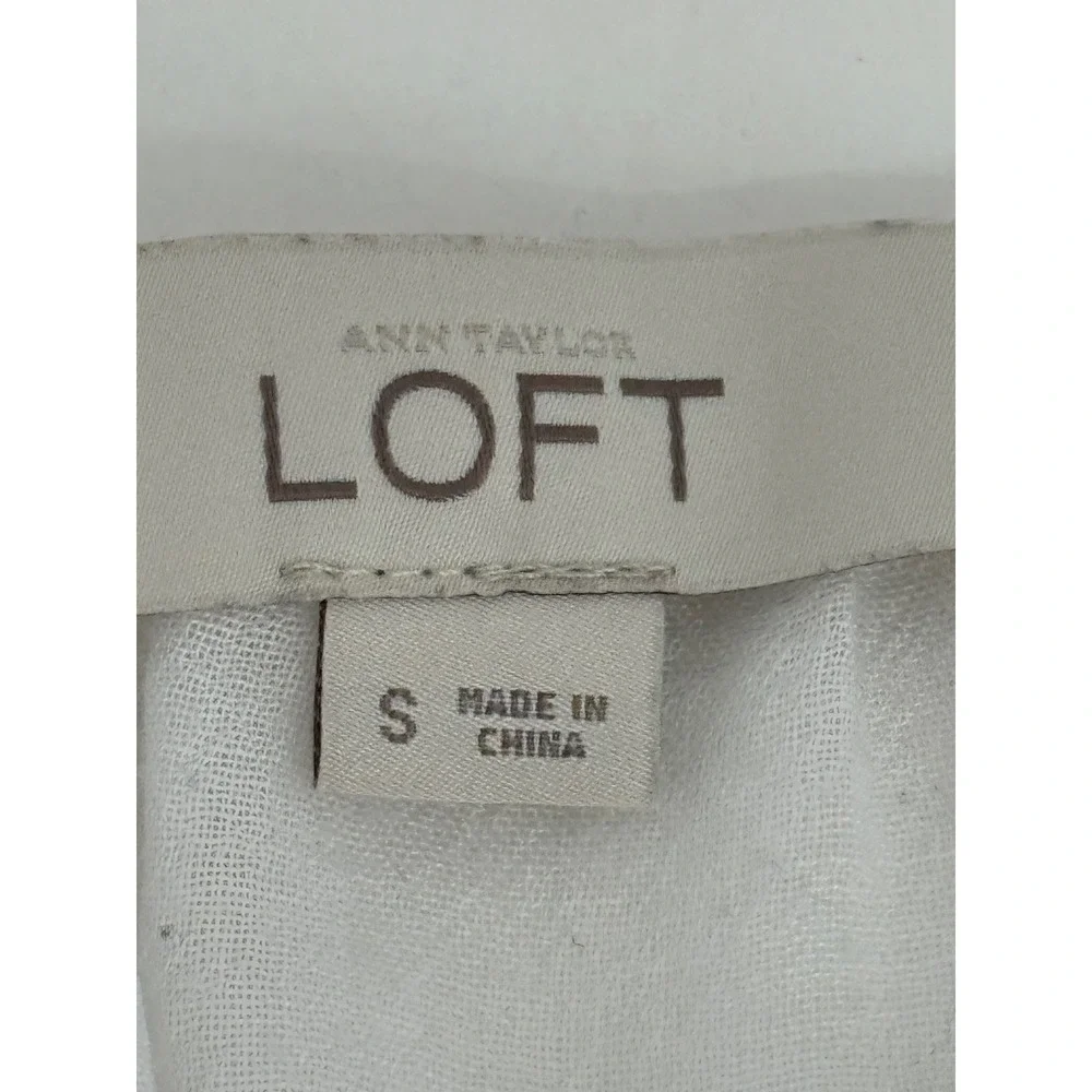 Ann Taylor LOFT White Pintuck Sleeve Peasant Blouse Sz S 3/4 Sleeve Scoop Neck